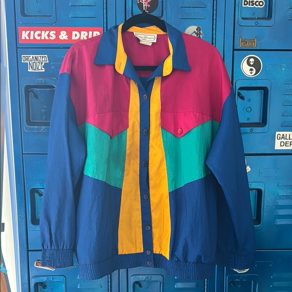Vintage Saint Germain Paris Colorful Nylon Lightweight Button-Up Jacket